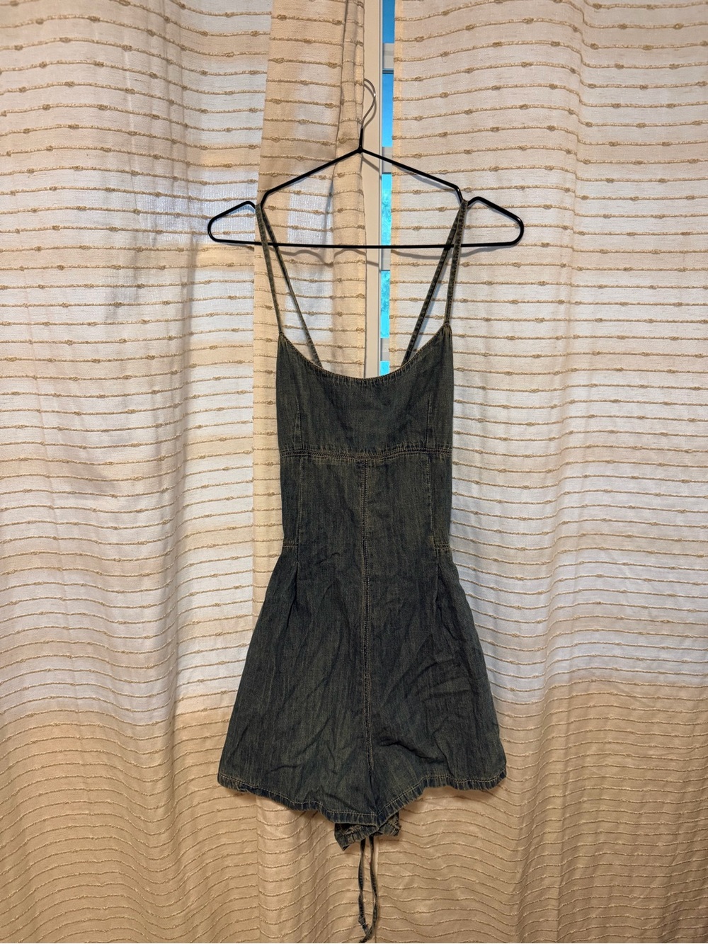 Women's Dark Denim Jeans Overall Romper with Spaghetti Straps